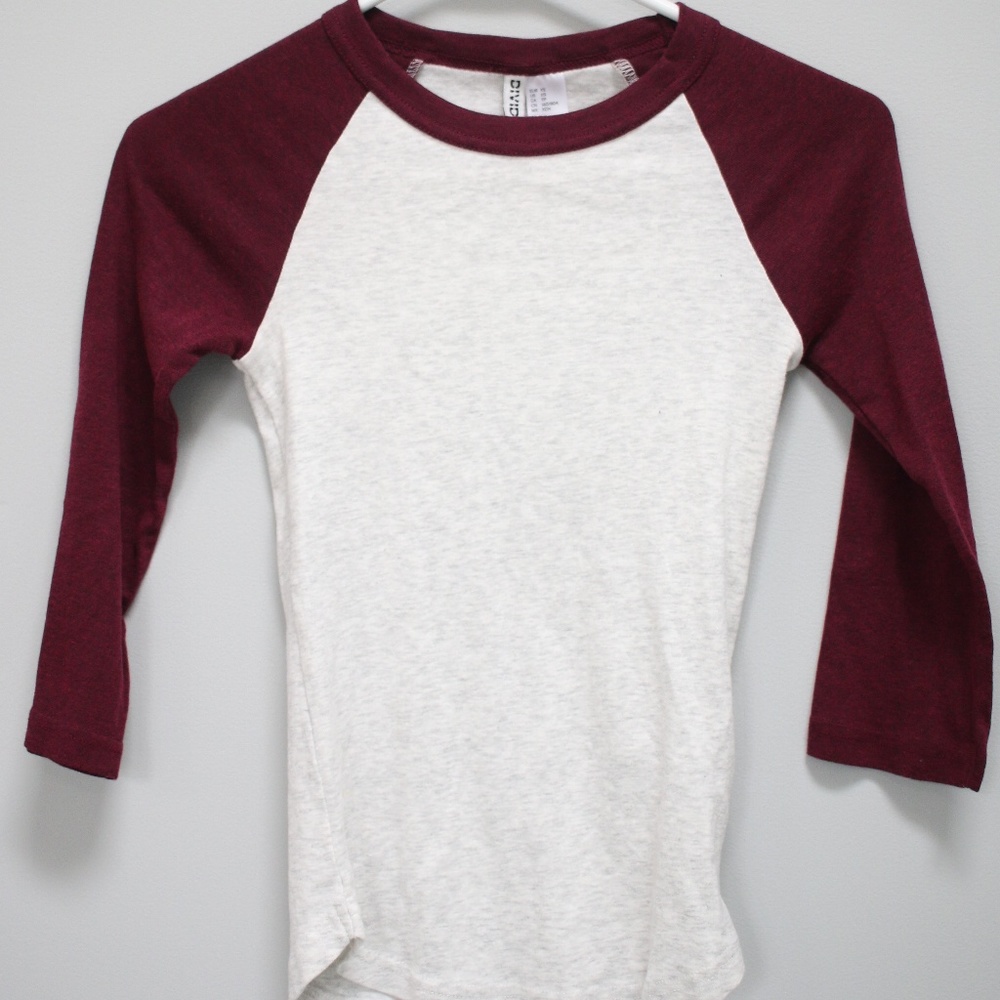 Maroon and White 3/4 Sleeve Baseball Tee XS
